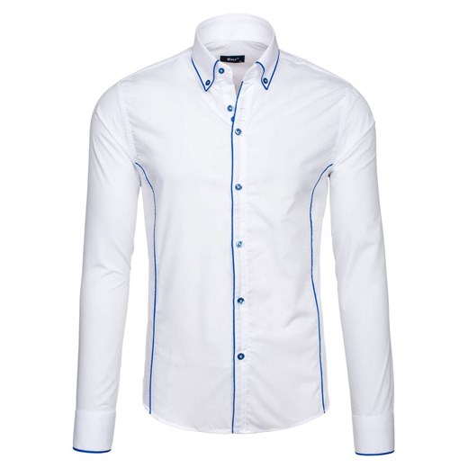 Biało-niebieska koszula męska elegancka z długim rękawem Bolf 6878