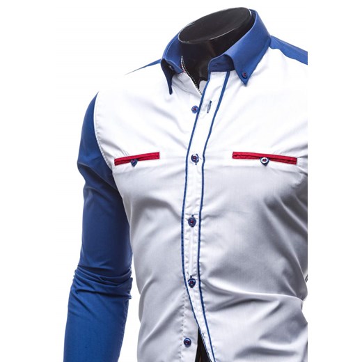 Biało-niebieska  koszula męska z długim rękawem Bolf 5725