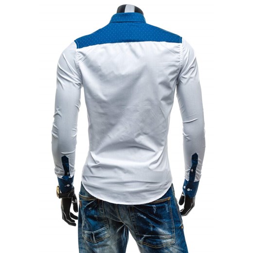 Koszula męska we wzory z długim rękawem biało-niebieska Denley 5781