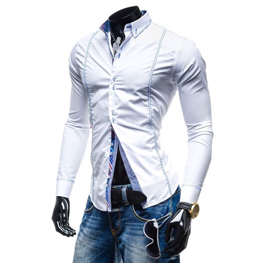 Biała koszula męska elegancka z długim rękawem Denley 4721