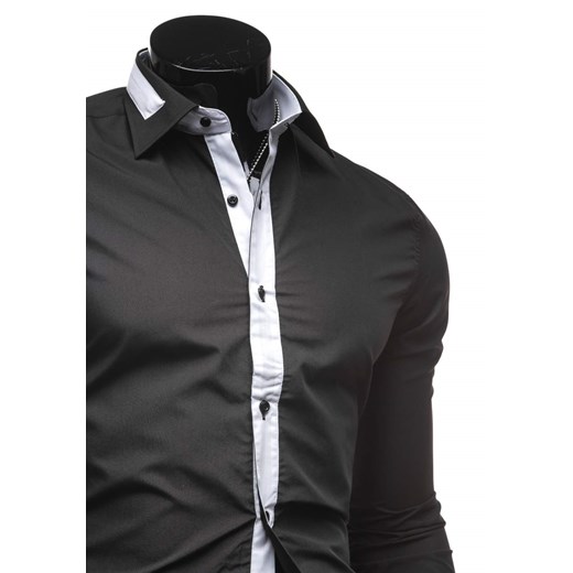 Koszula męska elegancka z długim rękawem czarna Denley 4782