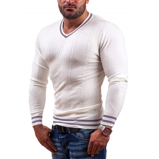 Biały sweter męski w serek Denley 111V