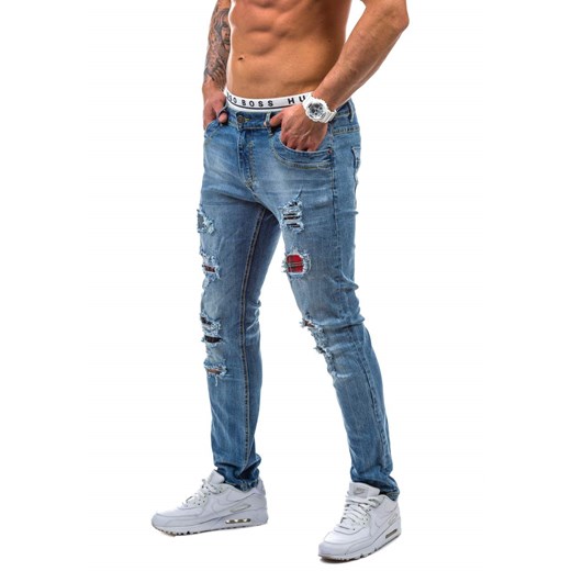 Niebieskie spodnie jeansowe męskie Denley 2842