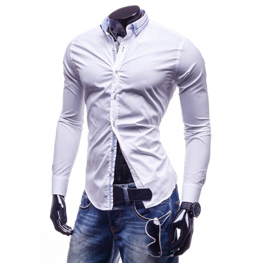 Biała koszula męska elegancka z długim rękawem Denley 0704