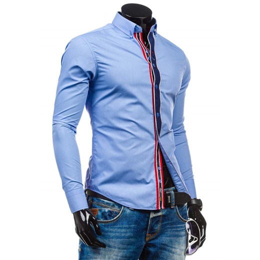 Błękitna koszula męska elegancka z długim rękawem Bolf 5827