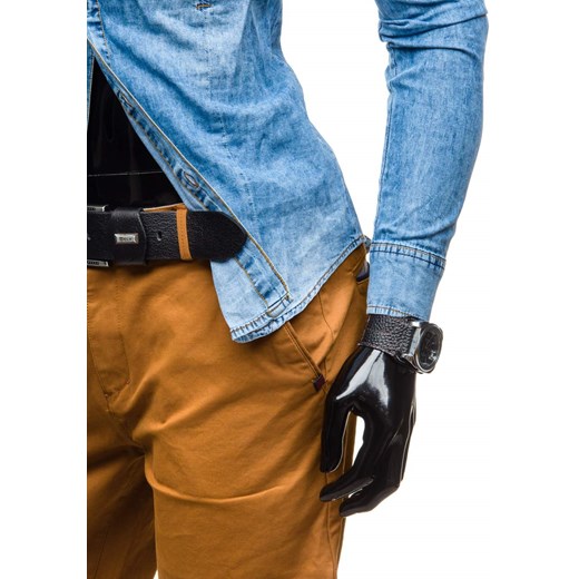Niebieska koszula męska jeansowa z długim rękawem Denley 4471