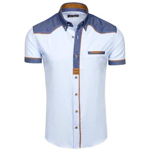 Błękitna koszula męska elegancka z krótkim rękawem Bolf 6501