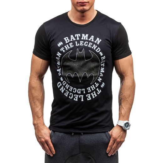 Czarny t-shirt męski z nadrukiem Denley 8568