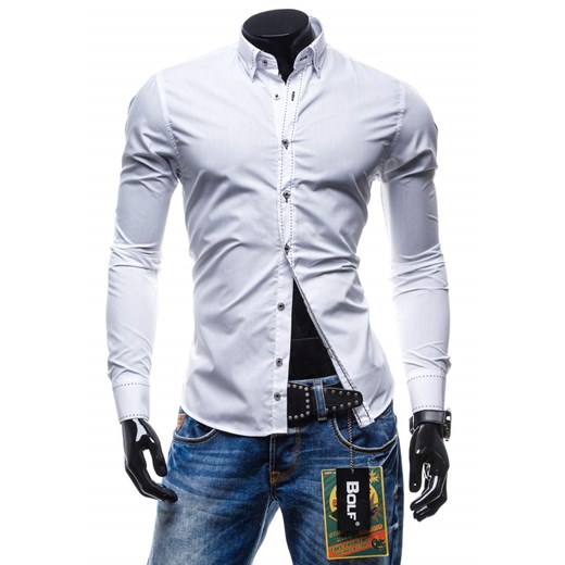 Biała koszula męska elegancka z długim rękawem Bolf 5704