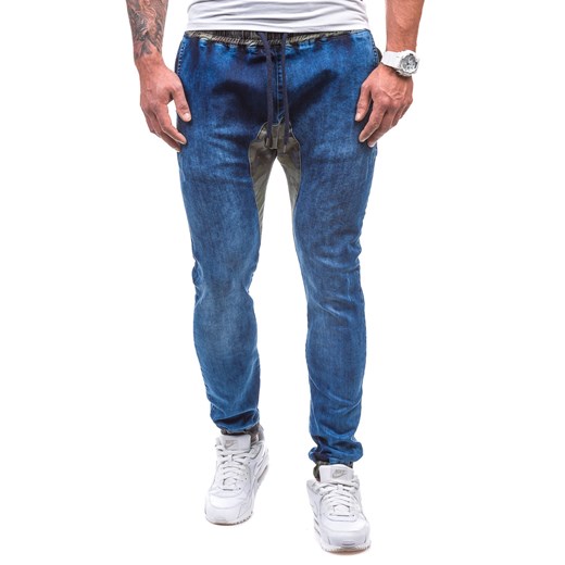 Granatowe spodnie jeansowe joggery męskie Denley 0465