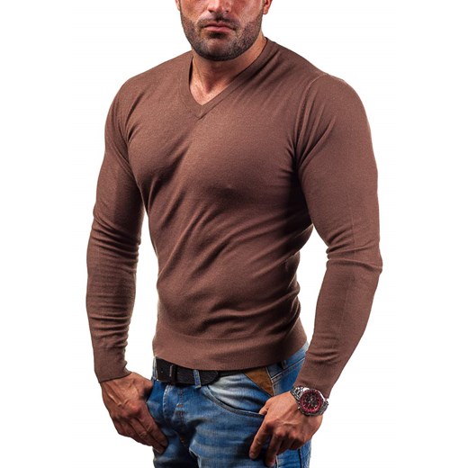 Brązowy sweter męski w serek Denley 8001