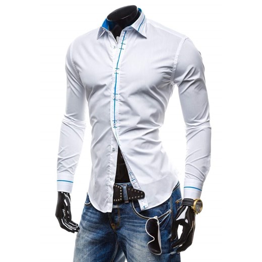 Biało-niebieska koszula męska elegancka z długim rękawem Denley 3728