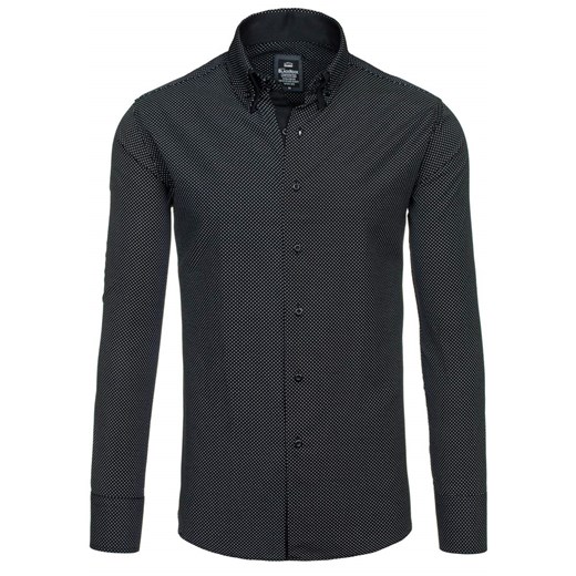 Czarna koszula męska elegancka we wzory z długim rękawem Denley 3535