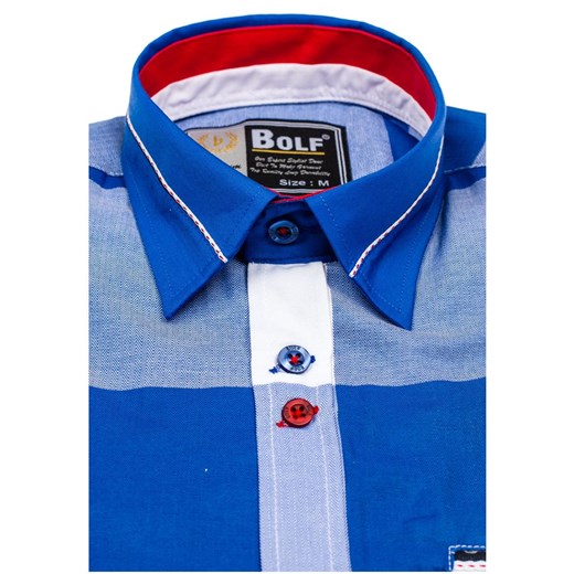 Niebieska koszula męska w kratę z długim rękawem Bolf 6914