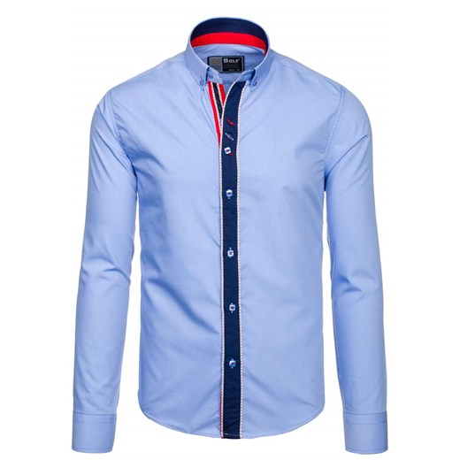 Błękitna koszula męska elegancka z długim rękawem Bolf 5827