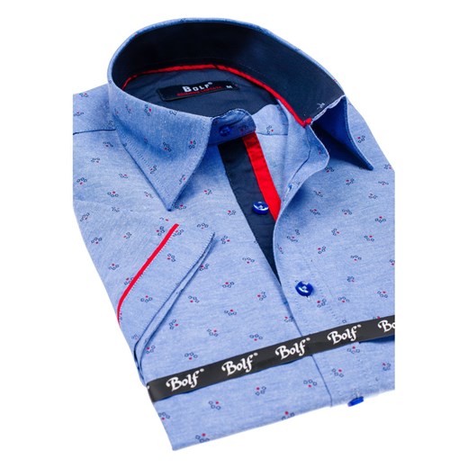 Niebieski koszula męska we wzory z krótkim rękawem Bolf 6520