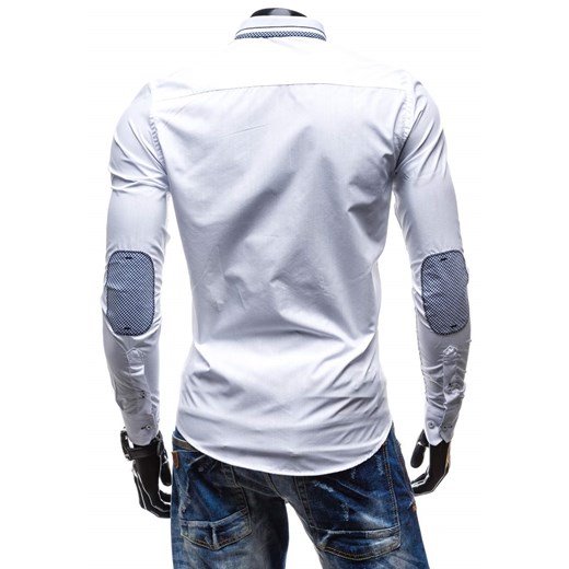 Biało-granatowa koszula męska elegancka z długim rękawem Denley 0704
