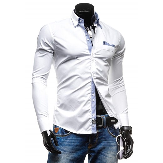 Biała koszula męska elegancka z długim rękawem Denley 4785