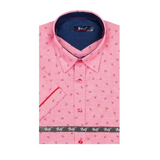 Różowa koszula męska we wzory z krótkim rękawem Bolf 6520