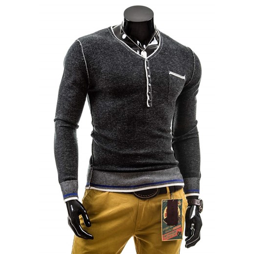 Czarny sweter męski w serek Denley 810