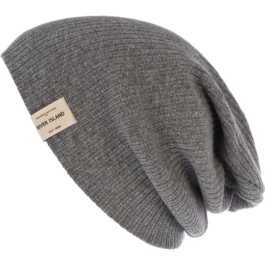 Dark grey knit beanie hat river-island szary beanie