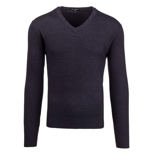 Antracytowy sweter męski w serek Denley 8001