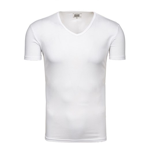 Biała koszulka męska bez nadruku w serek Denley 2007 J.Style  XL Denley.pl