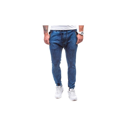 Granatowe spodnie jeansowe joggery męskie Denley 172