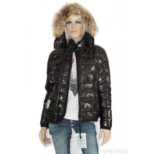 markowa odzież włoska kurtka Moncler jenot wet look M/L stylishselect futra