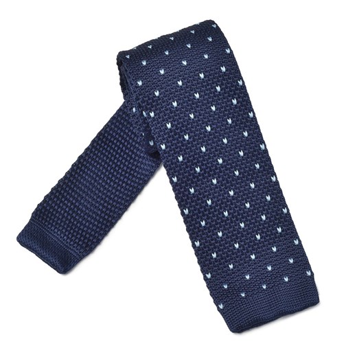 Granatowy krawat knit w błękitne kropki Michaelis granatowy  EleganckiPan.com.pl