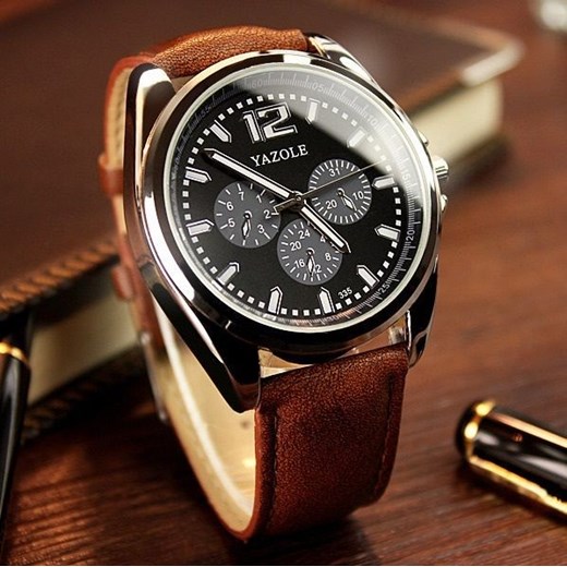 ZEGAREK MĘSKI YAZOLE WYRAŹNA CZARNA TARCZA BRĄZ Time For Fashion