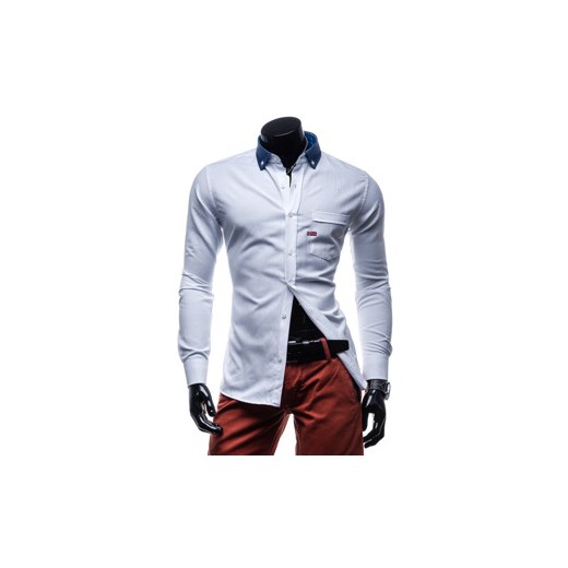 Biała koszula męska elegancka z długim rękawem Denley 226