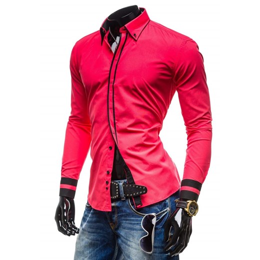 Czerwona koszula męska elegancka z długim rękawem Denley 20J