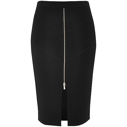 Black zip stretch knit pencil skirt 
