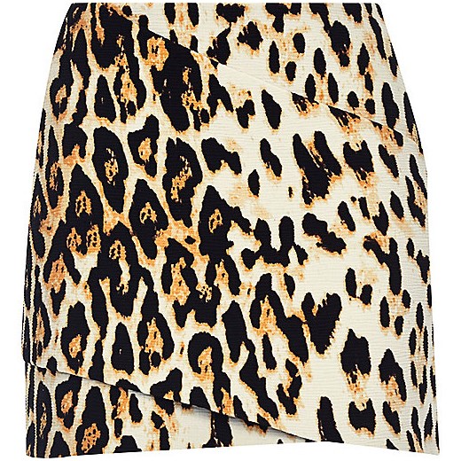Brown leopard print wrap mini skirt   River Island  