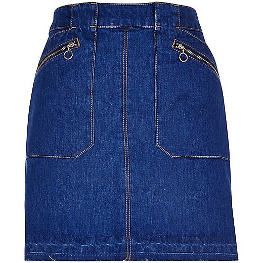 Bright blue zip denim skirt 