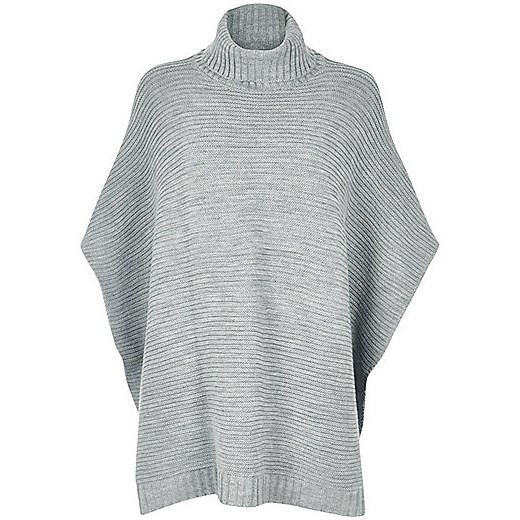 Grey ribbed knitted poncho 