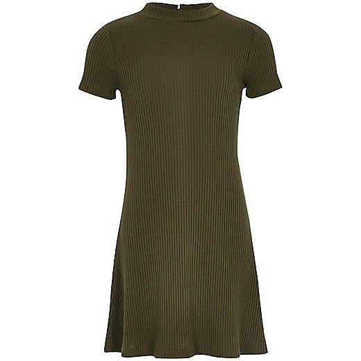 Girls khaki ribbed fit and flare dress  River Island   