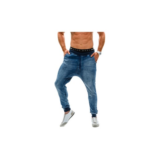 Niebieskie spodnie jeansowe baggy męskie Denley 004