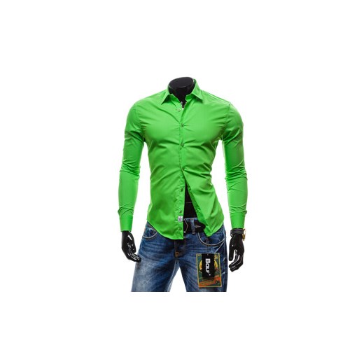 Zielona koszula męska elegancka z długim rękawem Bolf 5721