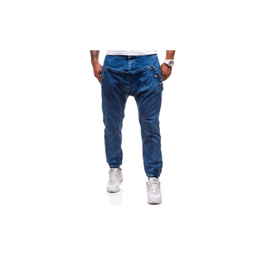 Granatowe spodnie jeansowe joggery męskie Denley 812