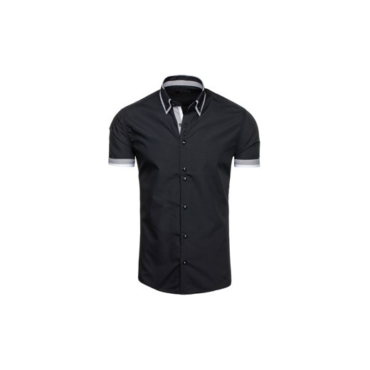 Czarna koszula męska z krótkim rękawem Denley 6502