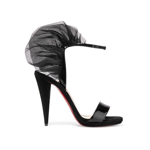 Jacqueline 120 organza-trimmed patent-leather and suede sandals