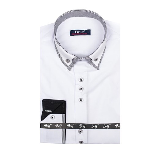 Biała koszula męska elegancka z długim rękawem Bolf 6929  Bolf 2XL wyprzedaż Denley.pl 
