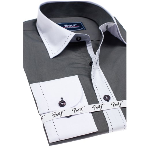 Grafitowa koszula męska elegancka z długim rękawem Bolf 6882  Bolf XL promocja Denley.pl 