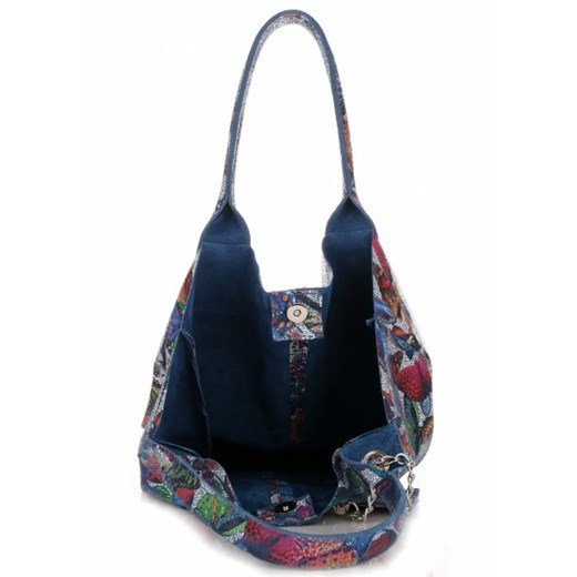 Torba Skórzana Shopper Bag VITTORIA GOTTI Made in Italy w Motyle Multikolor - Niebieska (kolory)