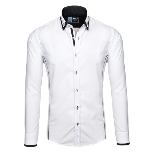 Biało-czarna koszula męska elegancka z długim rękawem Bolf 4720  Bolf 2XL Denley.pl