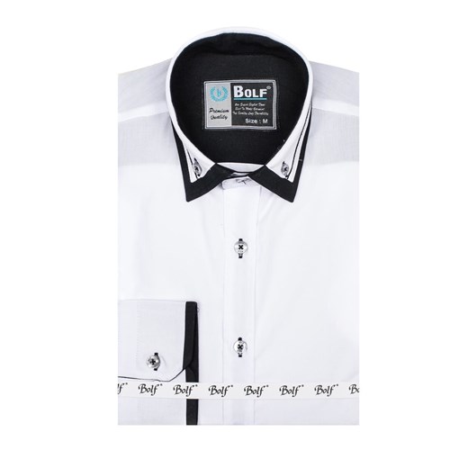 Biało-czarna koszula męska elegancka z długim rękawem Bolf 4720  Bolf L Denley.pl
