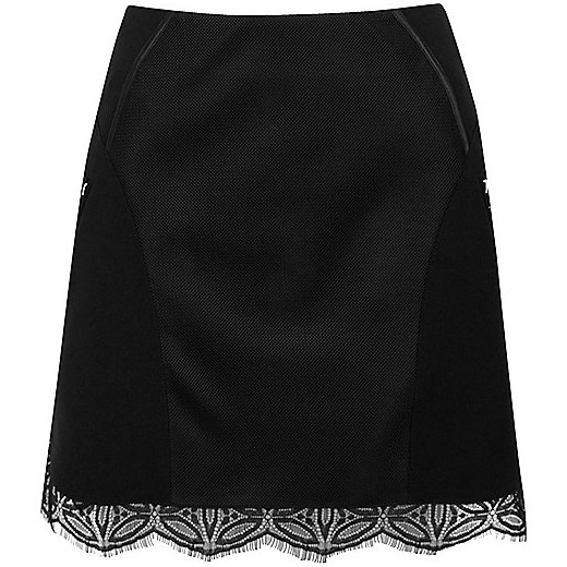 Black lace hem panel mini skirt  River Island   
