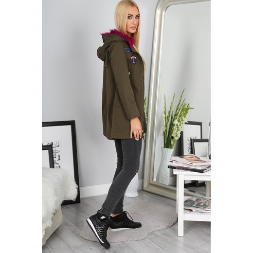 Khaki Kurtka z Naszywkami 4574  fasardi S fasardi.com